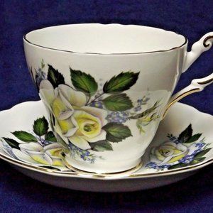 Regency English Bone China "Roses and Violets" Footed Tea Cup and Saucer
